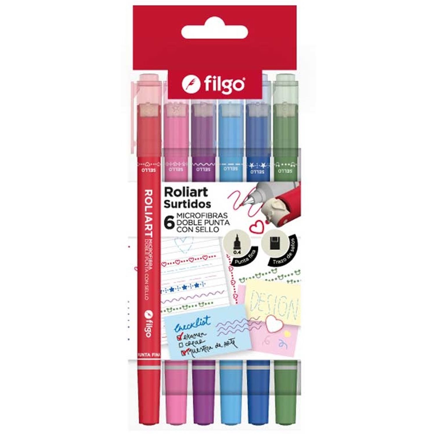 Filgo – Set de 6 Marcadores Microfibra Doble Punta con Sello 