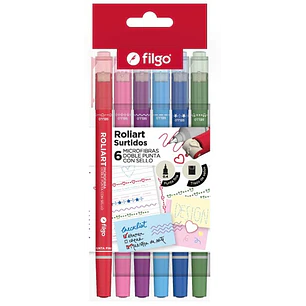 Filgo – Set de 6 Marcadores Microfibra Doble Punta con Sello 