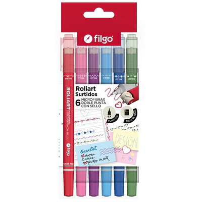 Filgo – Set de 6 Marcadores Microfibra Doble Punta con Sello 