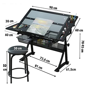 Renart – Mesa de Dibujo Profesional Tablero de Vidrio 