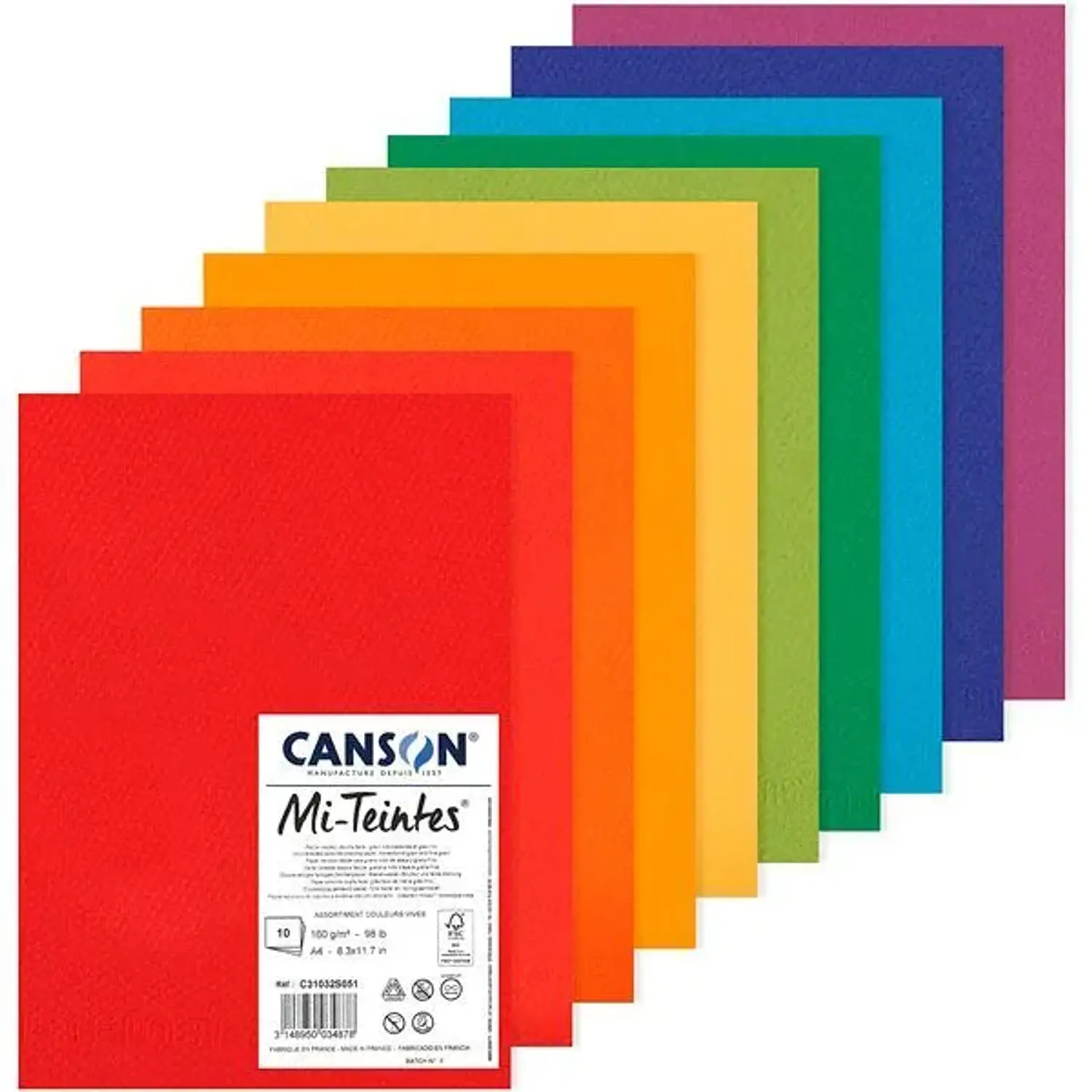 Canson – Mi-Teintes Pack 10 Hojas A4 160g Colores Vivos