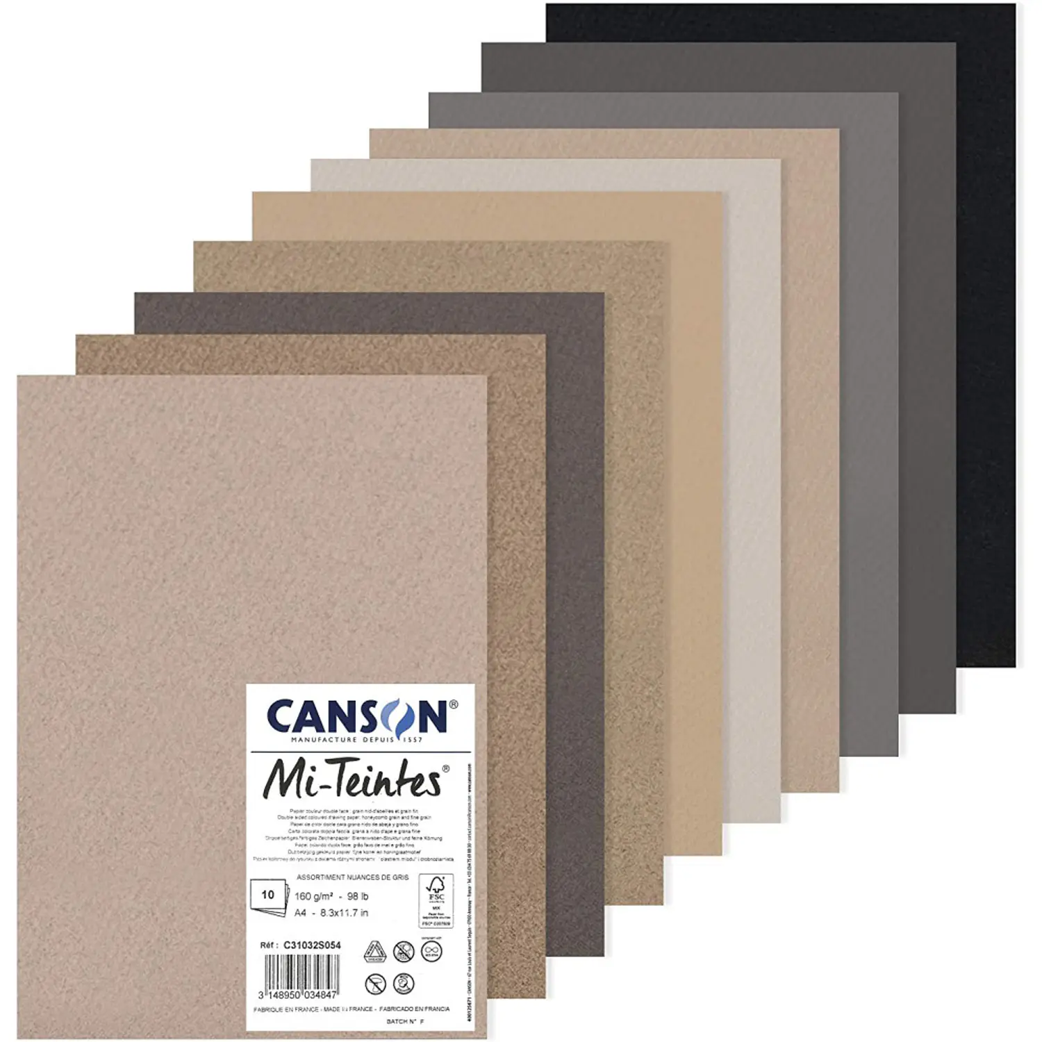 Canson – Mi-Teintes Pack 10 Hojas A4 160g Colores Grises