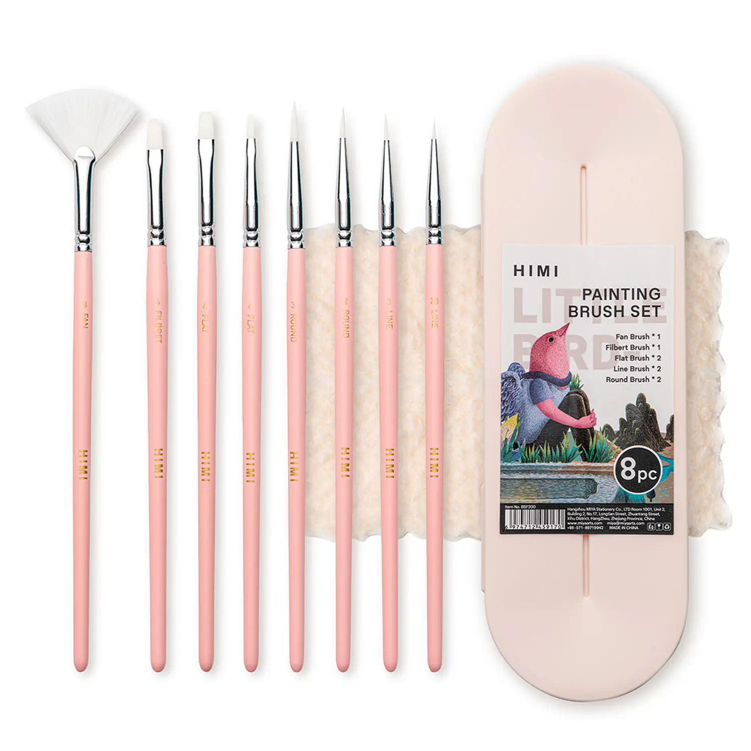 HIMI – Set 8 Pinceles Little Bird Formas Mixtas + Estuche Rosado 2