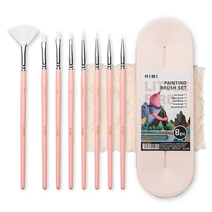 HIMI – Set 8 Pinceles Little Bird Formas Mixtas + Estuche Rosado