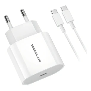 Tecnolab – Cargador de Pared 20W USB-C Rápido con Cable Tipo-C Blanco