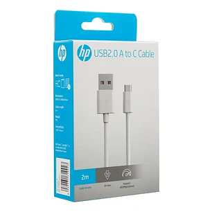 HP – Cable USB 2.0 a USB-C Carga Rápida 3A 1 Metro Blanco