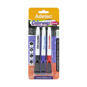 Adetec – Set 3 Plumones de Pizarra Finos Colorways Negro Azul y Rojo