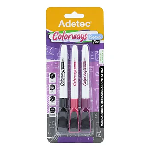 Adetec – Marcadores Punta Fina para Pizarra Pack 3 Colores Negro Rosado y Morado