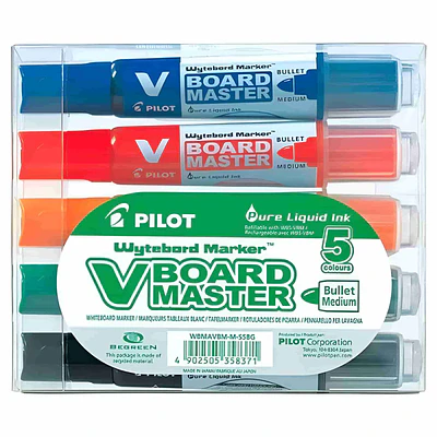 Pilot – Set 5 Marcadores de Pizarra V Board Master Recargables Punta Bala