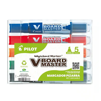 Pilot – Set 5 Marcadores de Pizarra V Board Master Recargables Punta Biselada