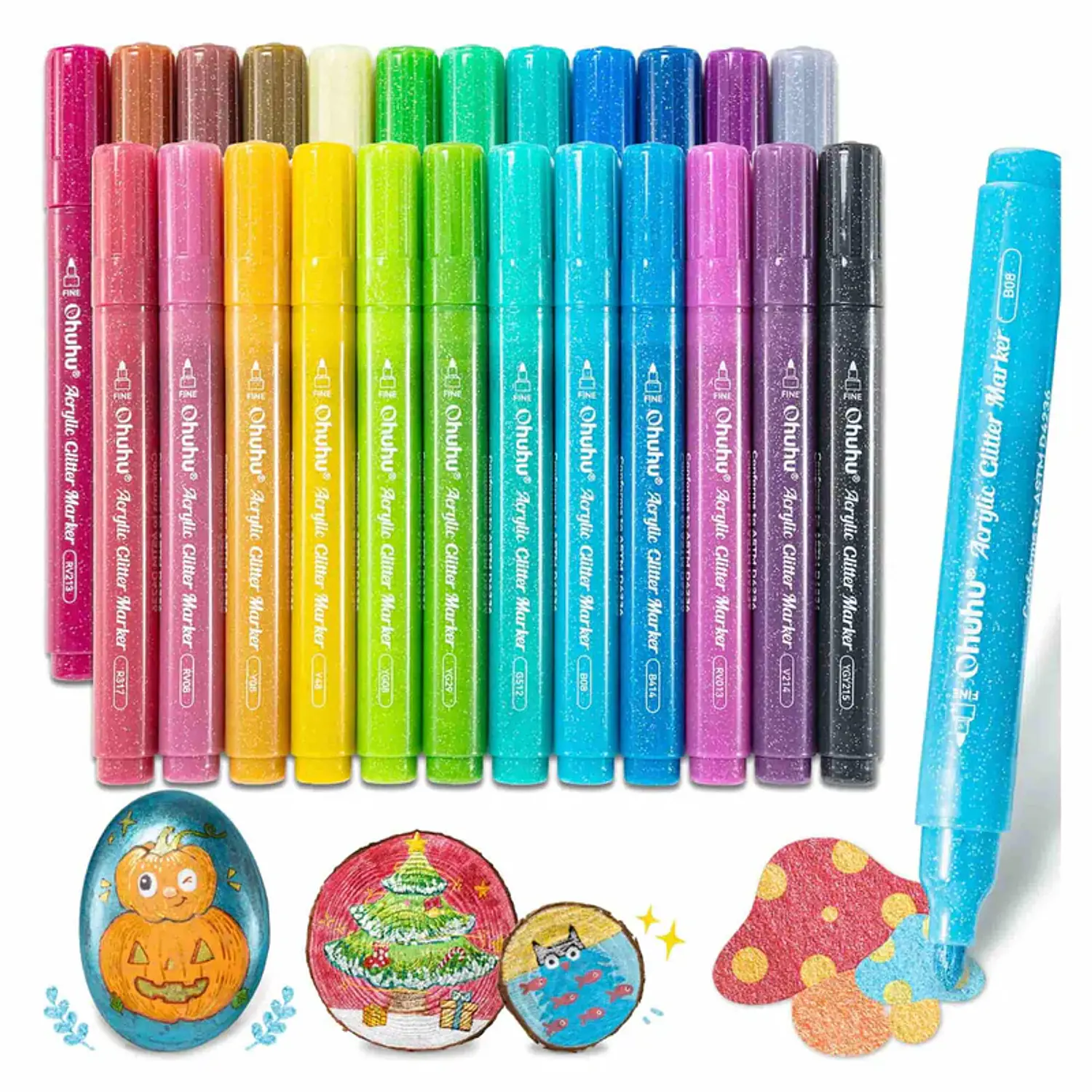 Ohuhu – Set 24 Marcadores Acrílicos Glitter 3 mm  – 1