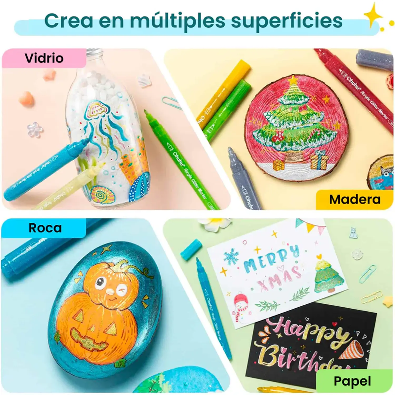 Ohuhu – Set 24 Marcadores Acrílicos Glitter 3 mm  – 3