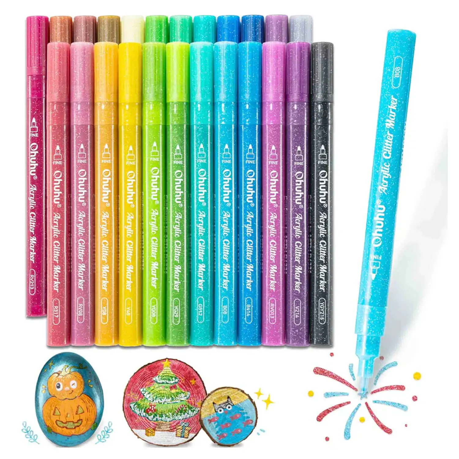 Ohuhu – Set 24 Marcadores Acrílicos Glitter 0,7 mm – 1