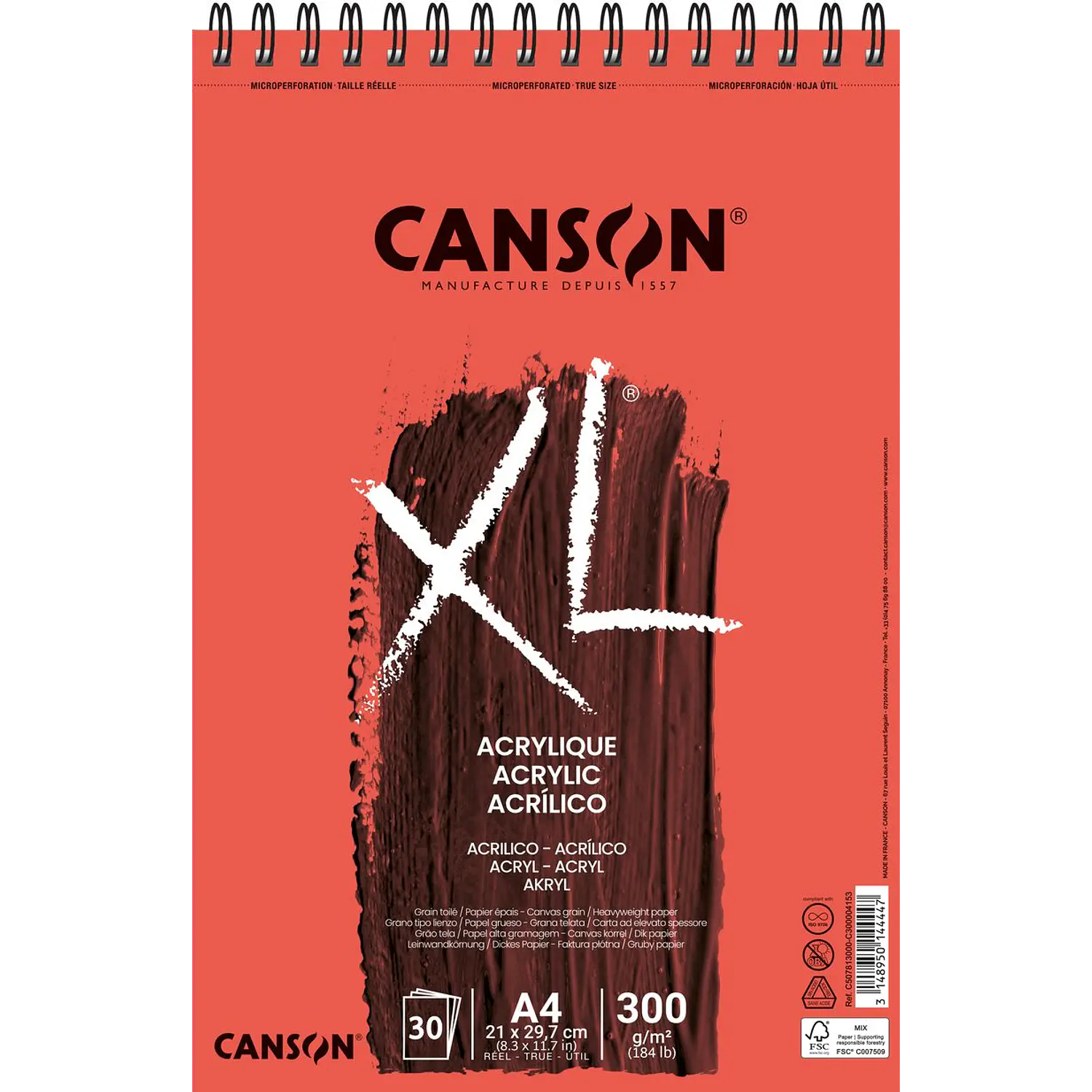 Canson – Croquera XL Acrílico A4 300 g 30 Hojas – 1