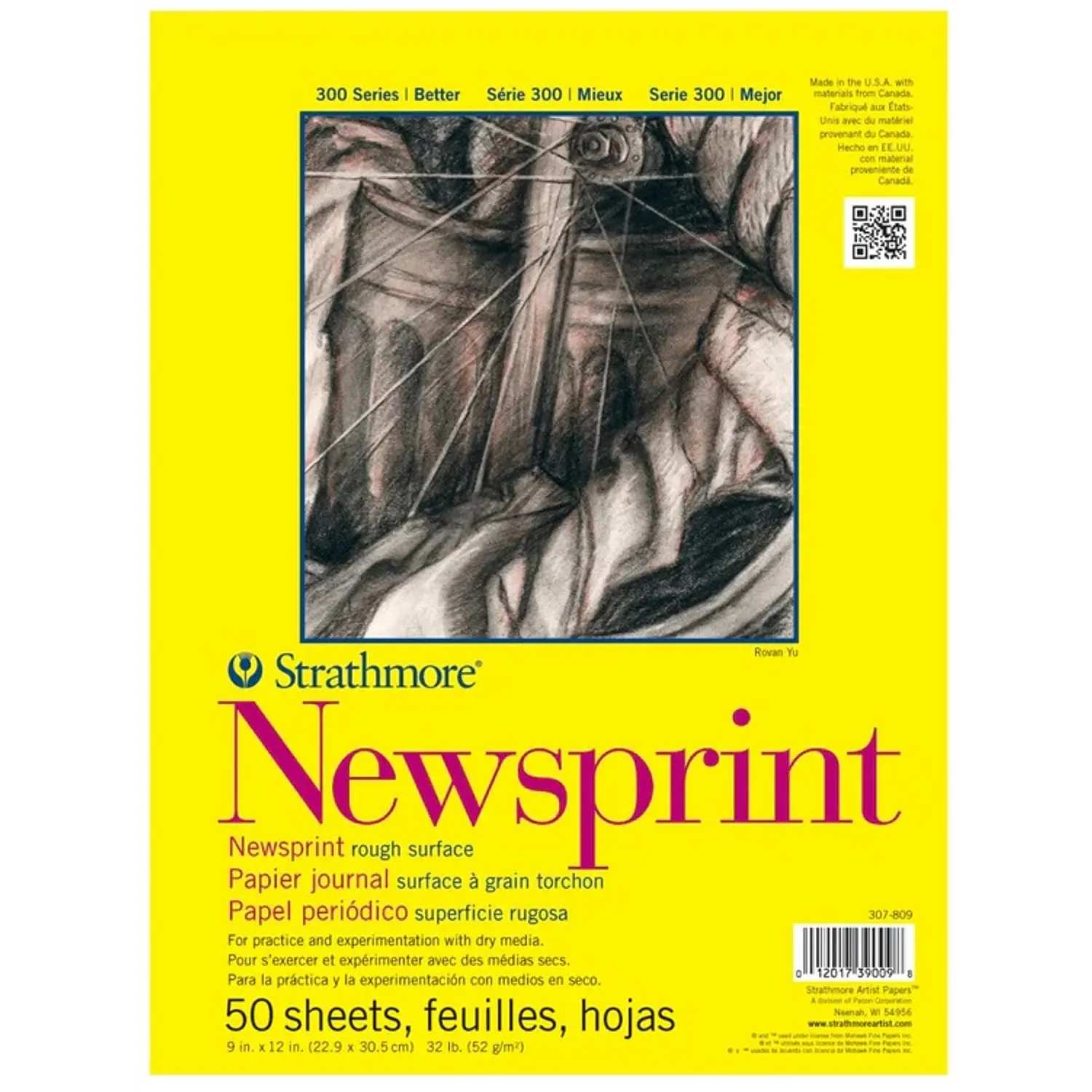 Strathmore – Block Newsprint Serie 300 - 22,9 × 30,5 cm 50 Hojas 52 g – 1