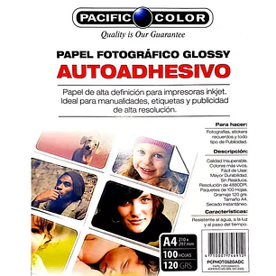 Pacific Color - Papel Fotografico Adhesivo - A4 - 120 Gr - 100 Hojas