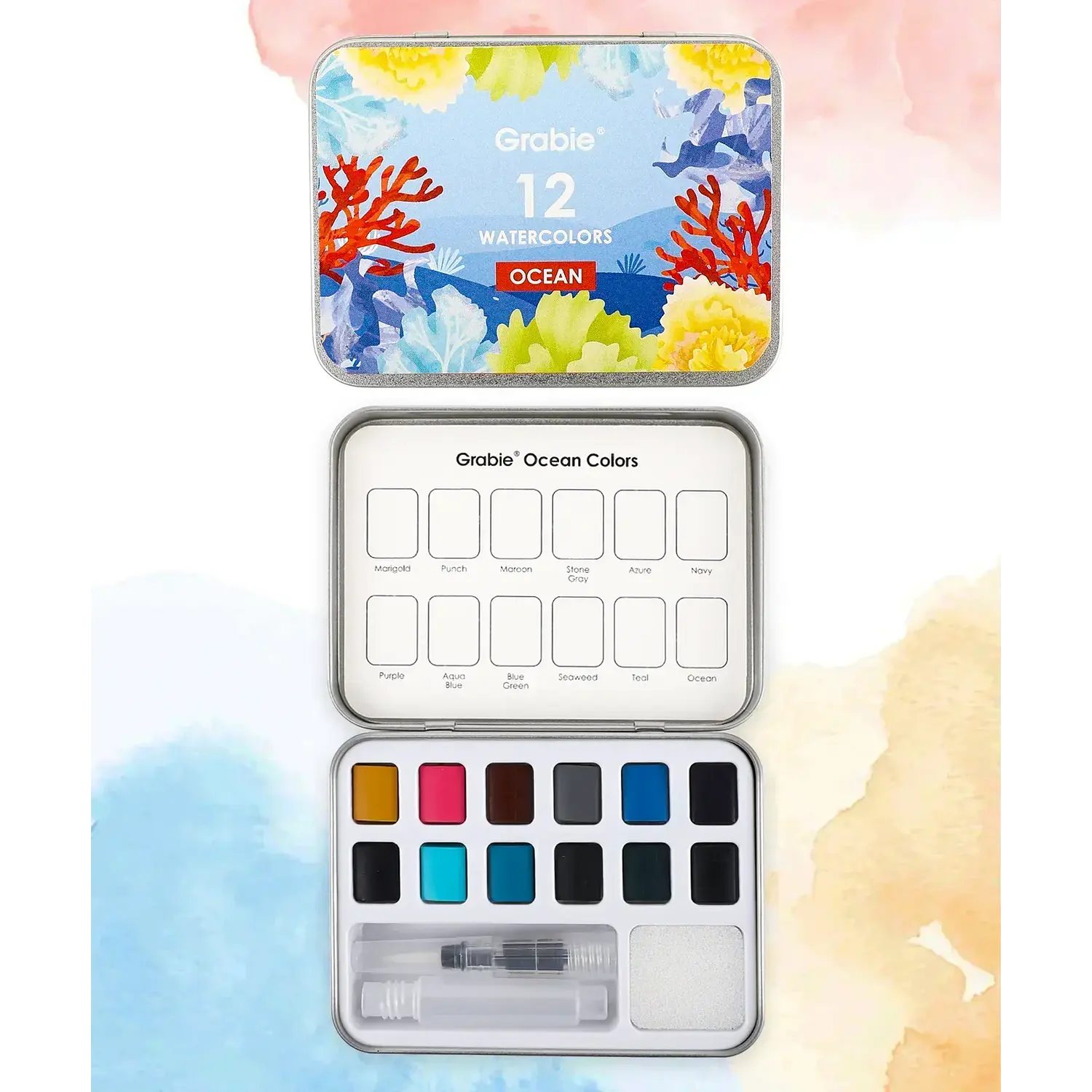Grabie - Acuarelas en Pastilla - 12 Colores - Colores Oceano – 1