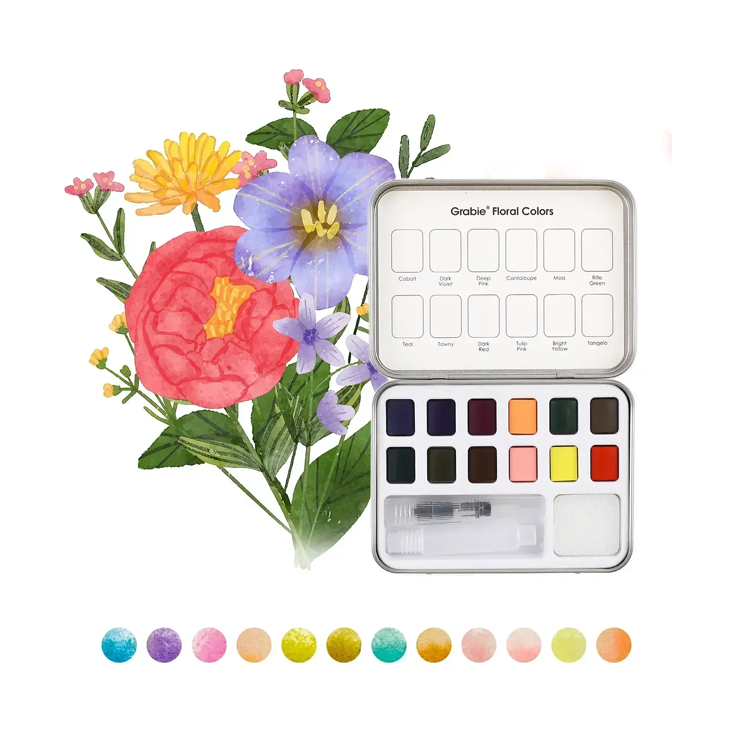 Grabie - Acuarelas en Pastilla - 12 Colores - Colores Florales – 3