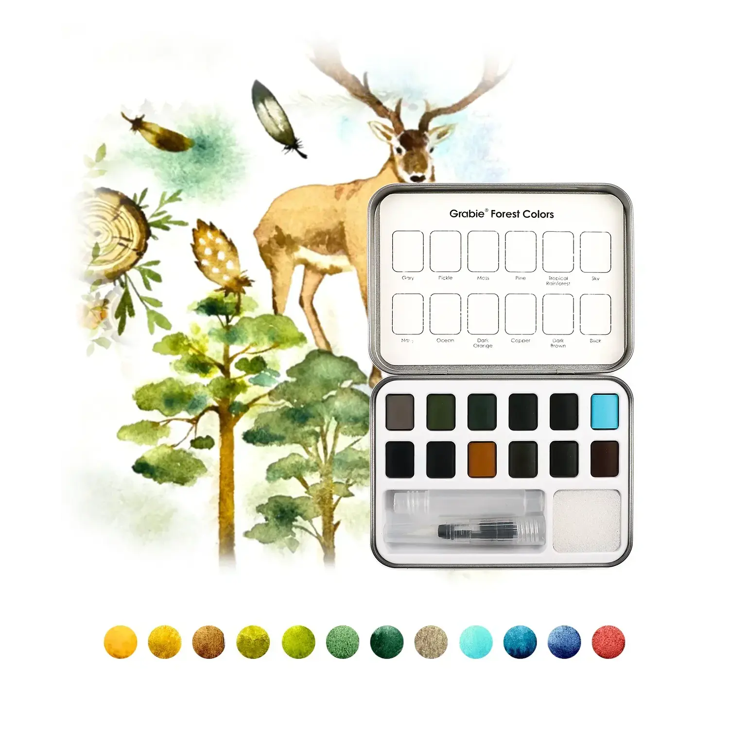 Grabie - Acuarelas en Pastilla - 12 Colores - Colores Bosques – 3