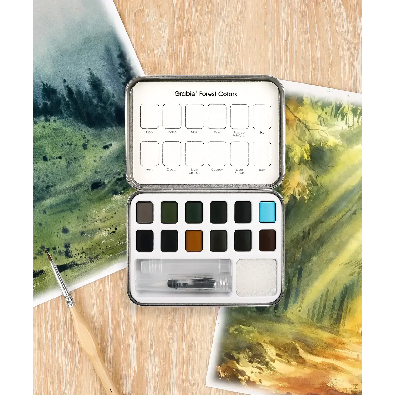 Grabie - Acuarelas en Pastilla - 12 Colores - Colores Bosques – 4