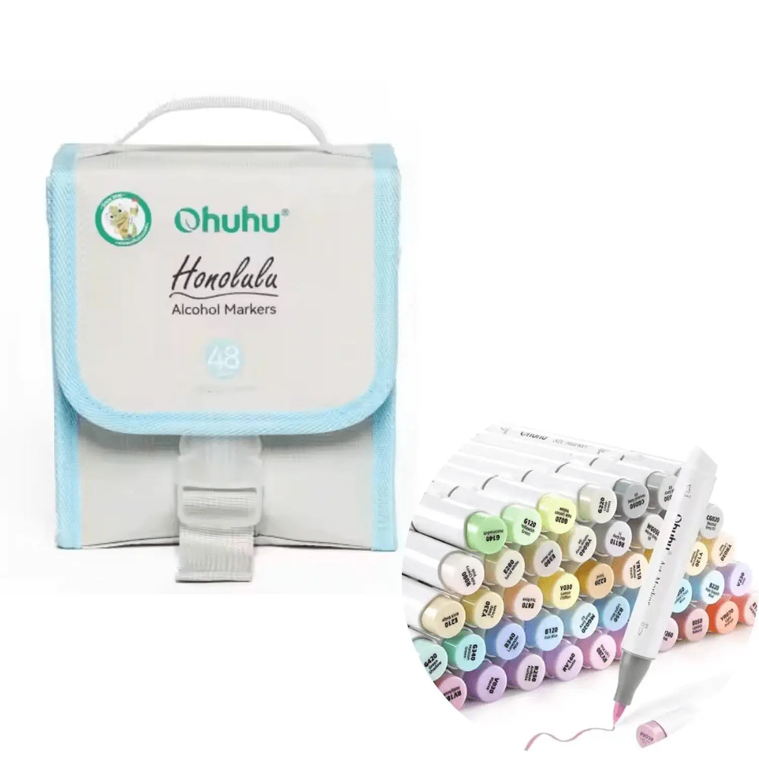 Ohuhu – Honolulu Sweetness Set 48 Marcadores al Alcohol Tonos Pastel + Blender – 1
