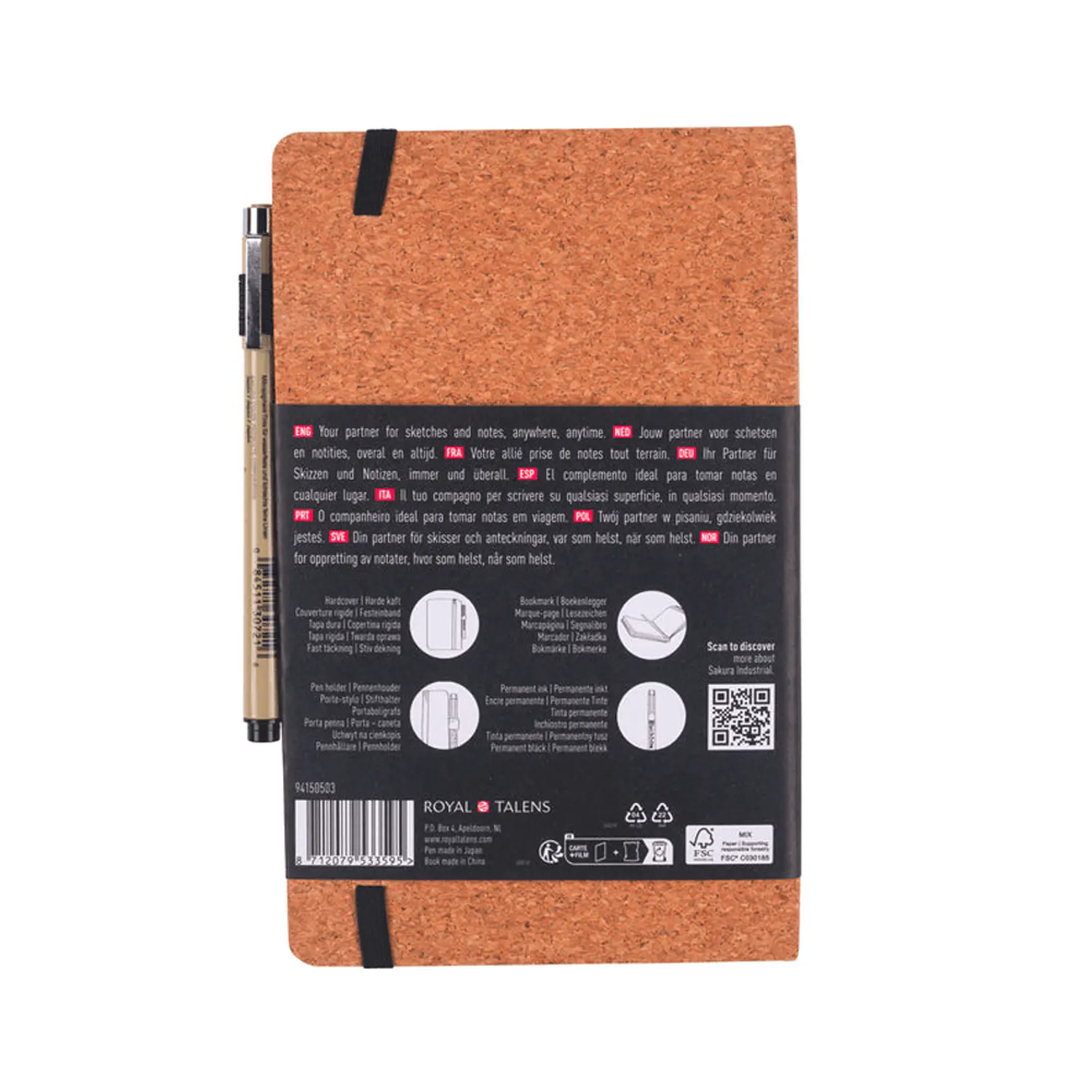 Sakura – Sketchbook Corcho - 13x21 cm 140g 80 Hojas + Pigma Micron Negro – 3