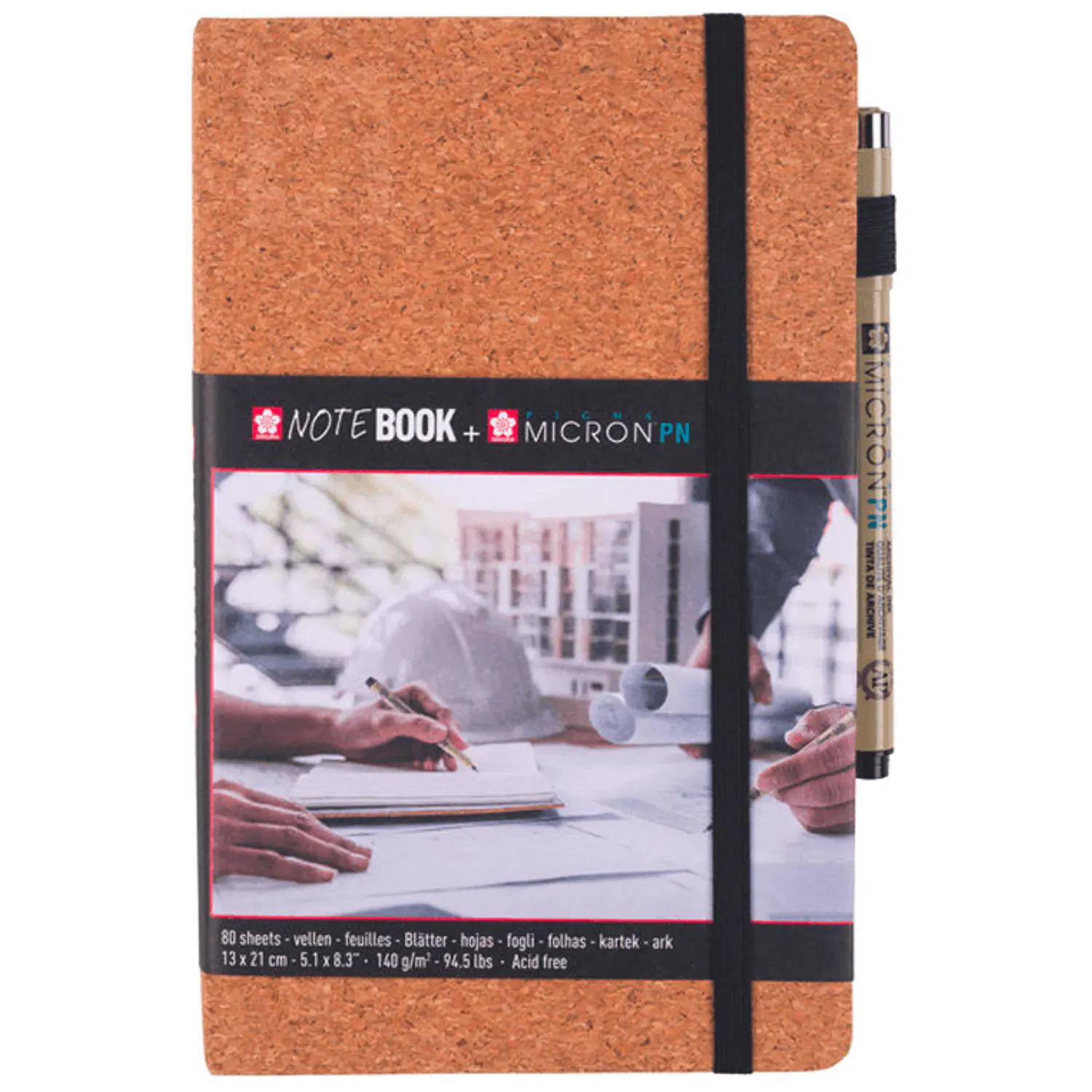 Sakura – Sketchbook Corcho - 13x21 cm 140g 80 Hojas + Pigma Micron Negro – 1