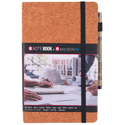 Sakura – Sketchbook Corcho - 13x21 cm 140g 80 Hojas + Pigma Micron Negro