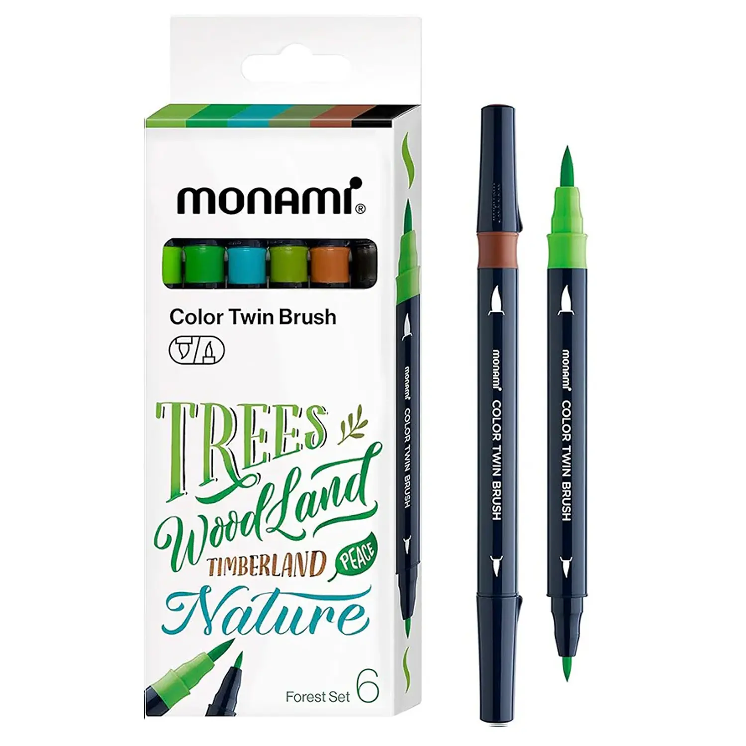 Monami - Marcadores doble punta Pincel Fino Y Grueso - 6 Tonos Bosque – 1