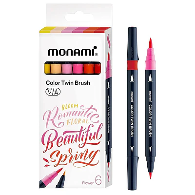 Monami - Marcadores doble punta Pincel Fino Y Grueso - 6 Tonos Floral