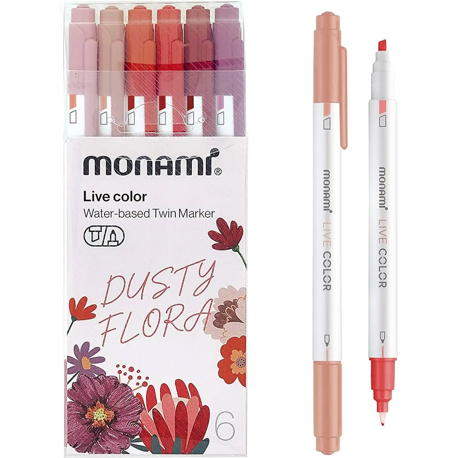 Monami - Lapices Doble Punta - Destacador y Tiralineas - 6 Tonos Florales – 1