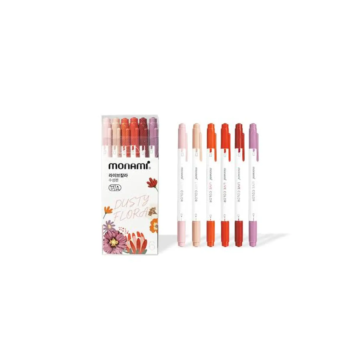 Monami - Lapices Doble Punta - Destacador y Tiralineas - 6 Tonos Florales – 3
