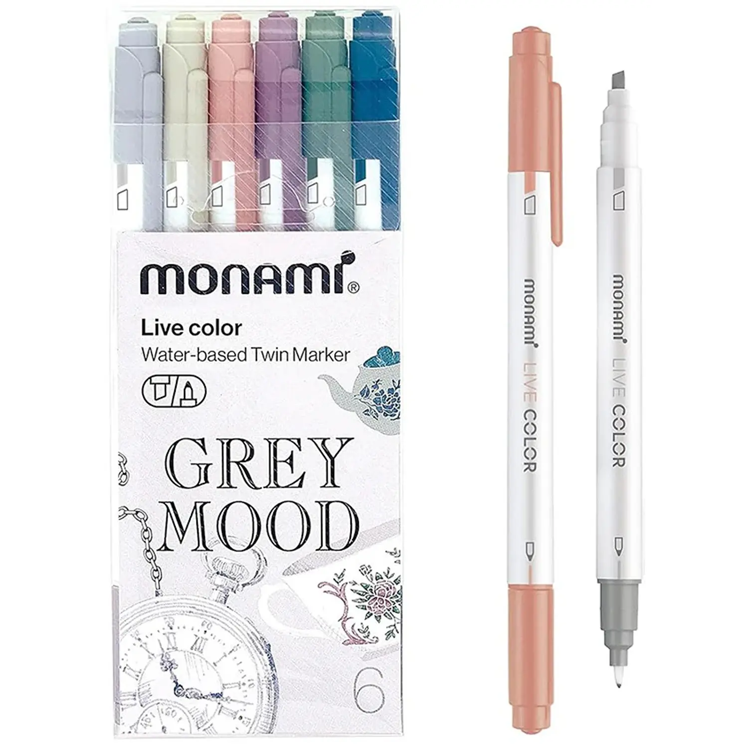 Monami - Lapices Doble Punta - Destacador y Tiralineas - 6 Tonos Grises – 1
