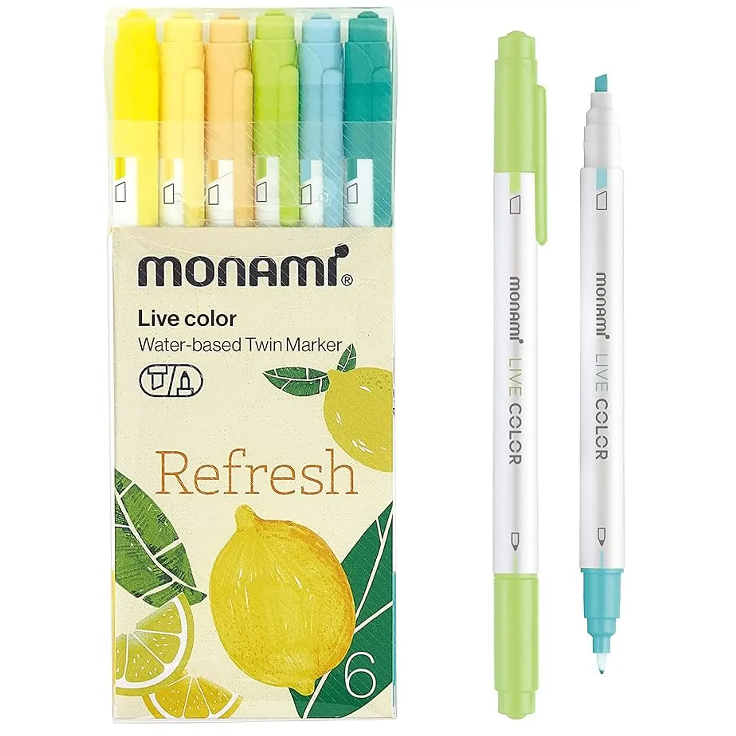 Monami - Lapices Doble Punta - Destacador y Tiralineas - 6 Tonos Primavera – 1