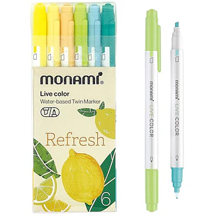 Monami - Lapices Doble Punta - Destacador y Tiralineas - 6 Tonos Primavera