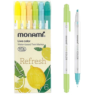 Monami - Lapices Doble Punta - Destacador y Tiralineas - 6 Tonos Primavera