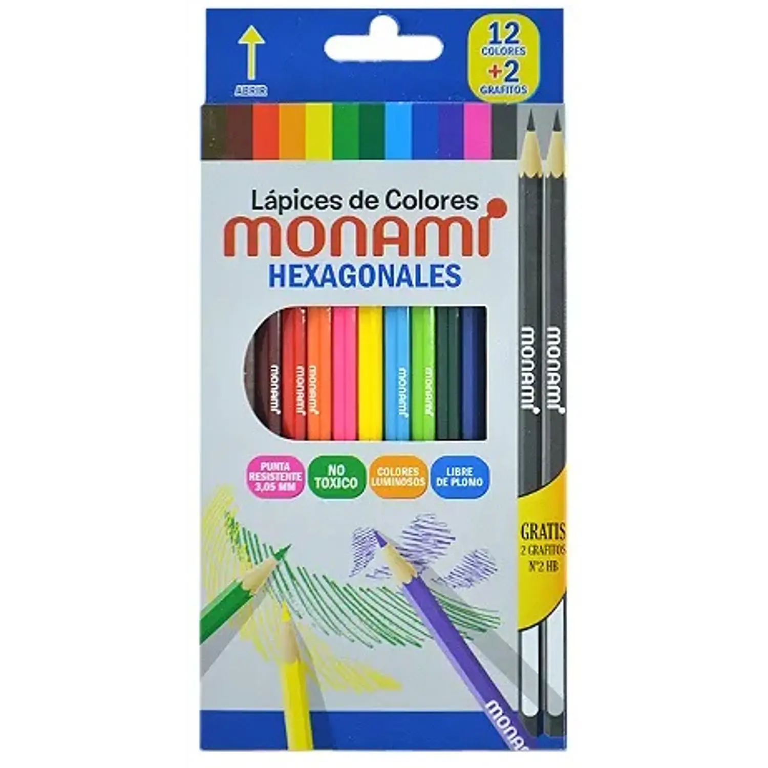 Monami – Lápices de Colores Hexagonales 12 Colores + 2 Lápices Grafito – 1