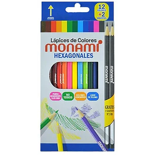 Monami – Lápices de Colores Hexagonales 12 Colores + 2 Lápices Grafito