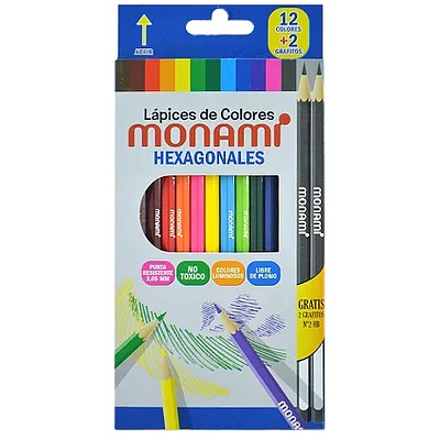 Monami – Lápices de Colores Hexagonales 12 Colores + 2 Lápices Grafito