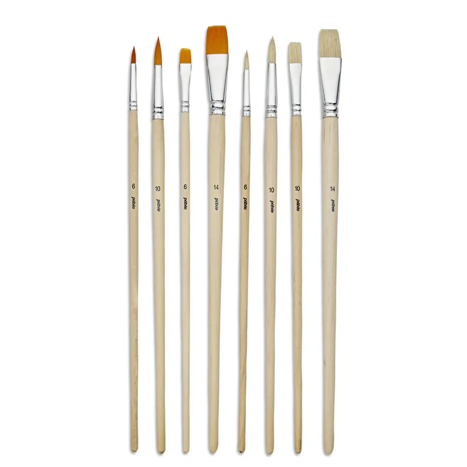 Pebeo – Set de 8 Pinceles para Acrílico y Óleo – Mango Largo – Cerda Blanca y Taklon Dorado – 2