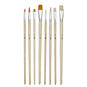 Pebeo – Set de 8 Pinceles para Acrílico y Óleo – Mango Largo – Cerda Blanca y Taklon Dorado