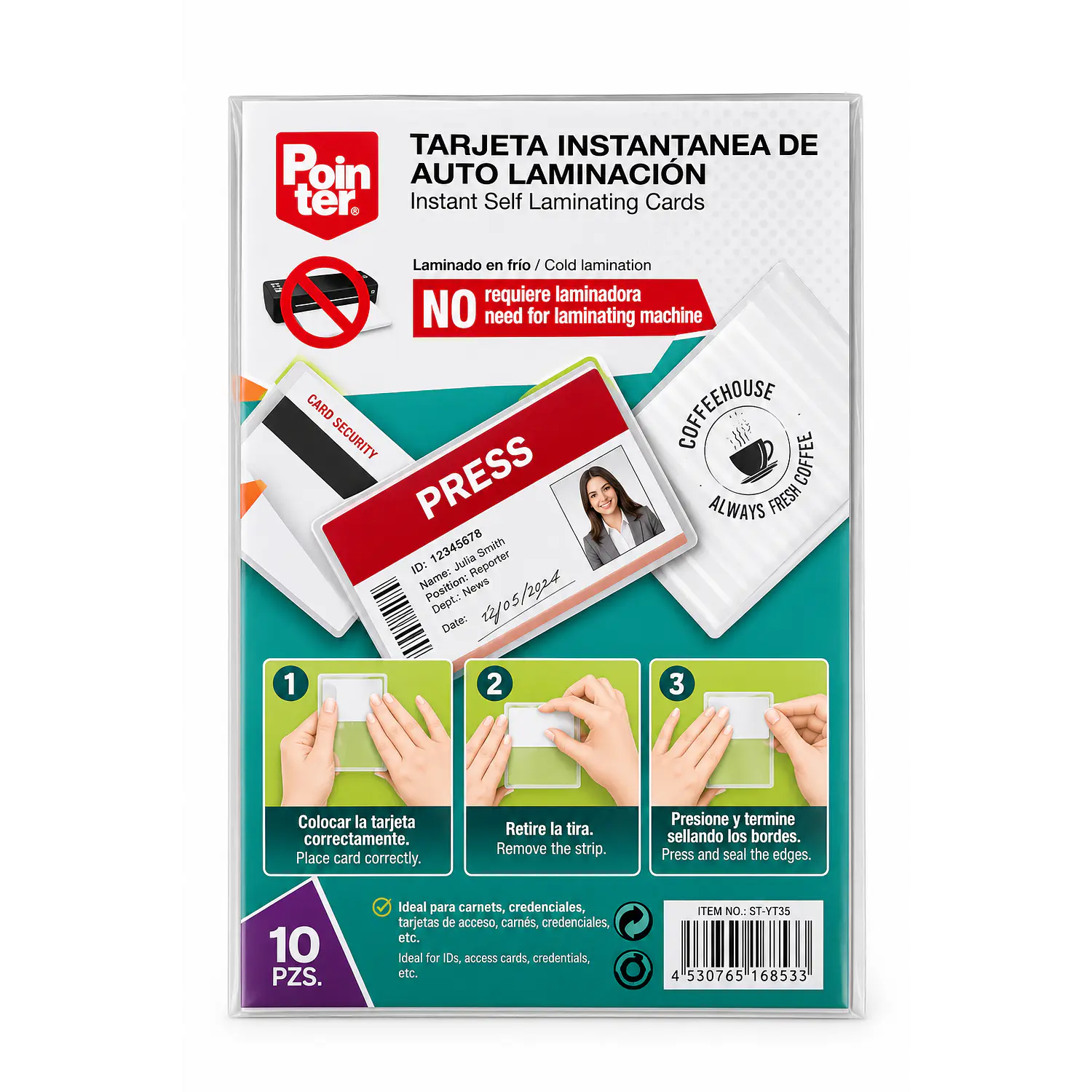 Pointer – Laminado en Frío Autoadhesivo para Plastificar Tarjetas – 66 × 100 mm – 2