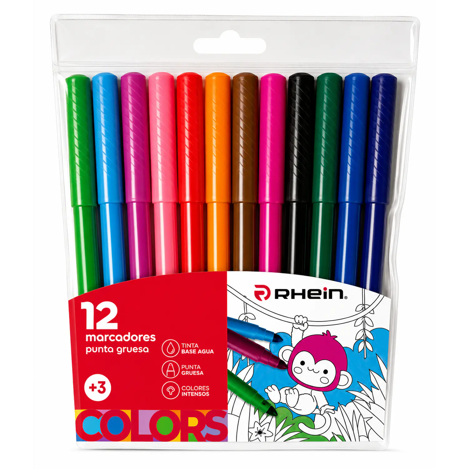 Rhein – Marcadores Escolares Punta Gruesa – 12 Colores – 1