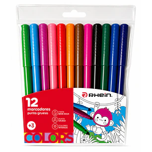 Rhein – Marcadores Escolares Punta Gruesa – 12 Colores