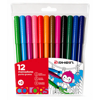 Rhein – Marcadores Escolares Punta Gruesa – 12 Colores