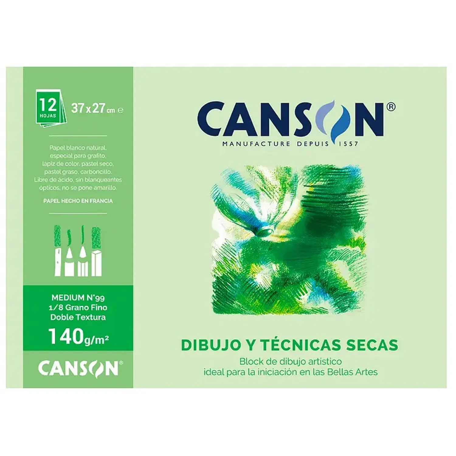 Canson – Block de Dibujo Medium N.º 99 1/8 – 32 × 27 cm – 12 Hojas – 140 gr – 1