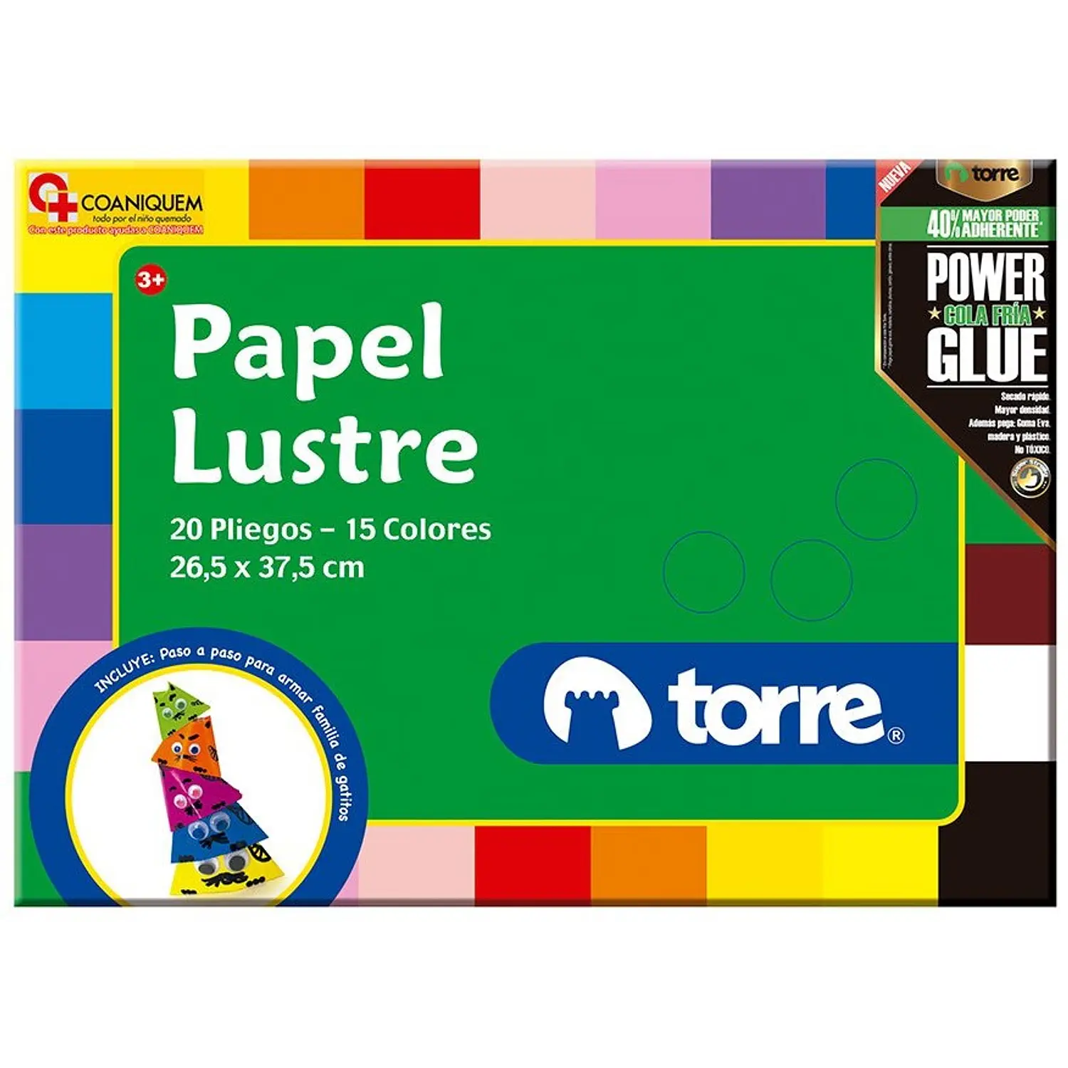 Torre – Bolsón Papel Lustre Imagia – 20 Hojas – 15 Colores – 1