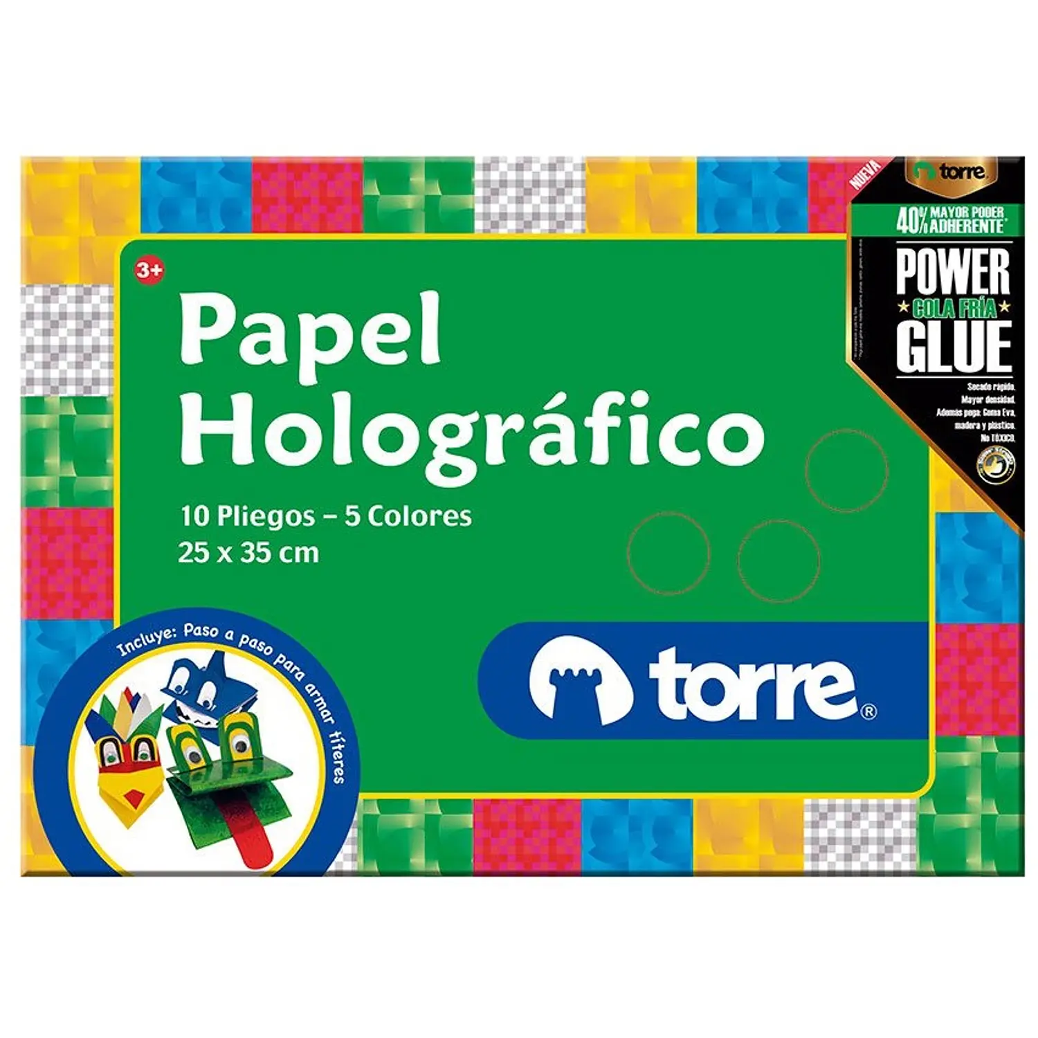 Torre - Bolsón Papel Holográfico 10 Pliegos - 5 Colores – 1