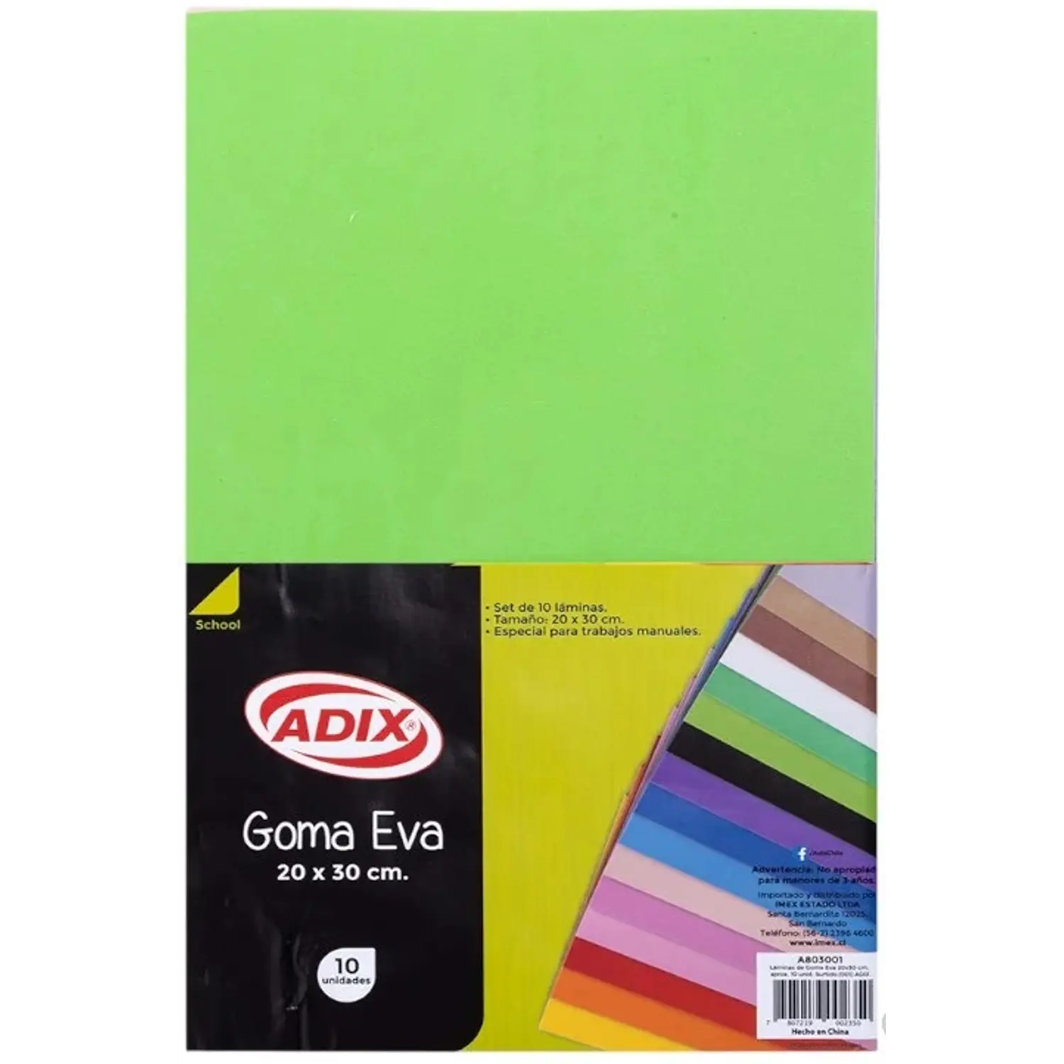 Adix – Bolsón Goma EVA Surtida – 10 Colores – 20 × 30 cm – 1