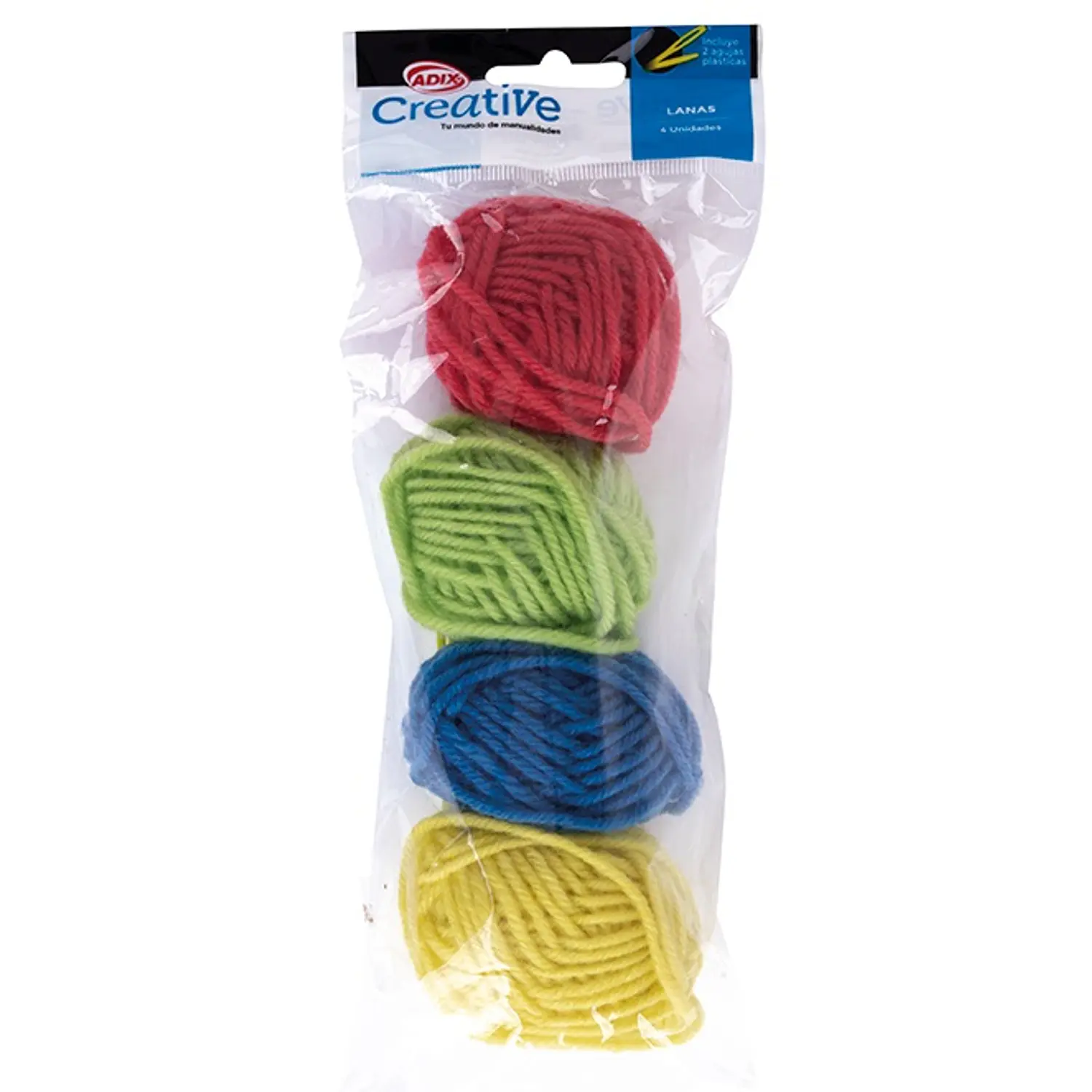 Adix – Set de Lanas – 4 Colores + 2 Agujas Plásticas – 1